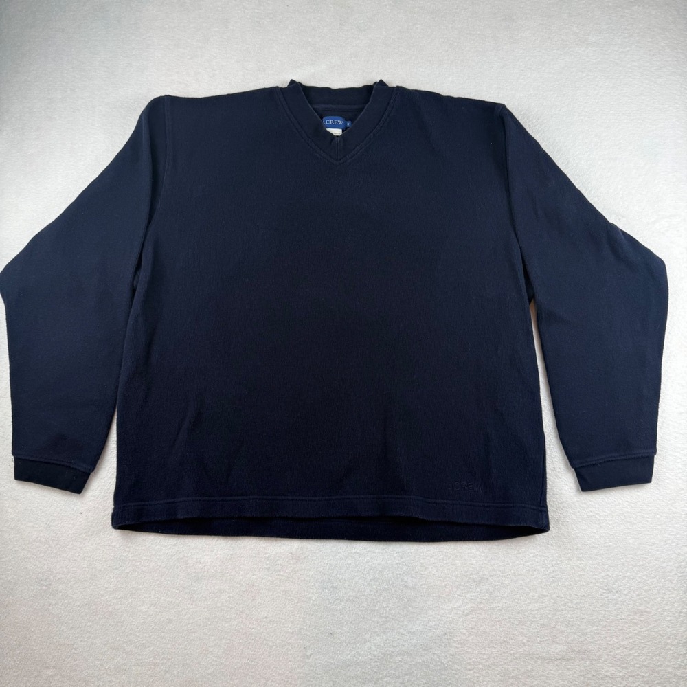 J.Crew Mens XL Navy Blue Cotton V-Neck Long Sleeve Textured Pullover Sweater